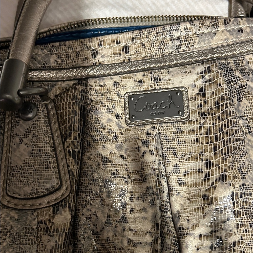 Coach Snakeskin Shoulder Bag in Gray and Cream - Picture 2 of 6